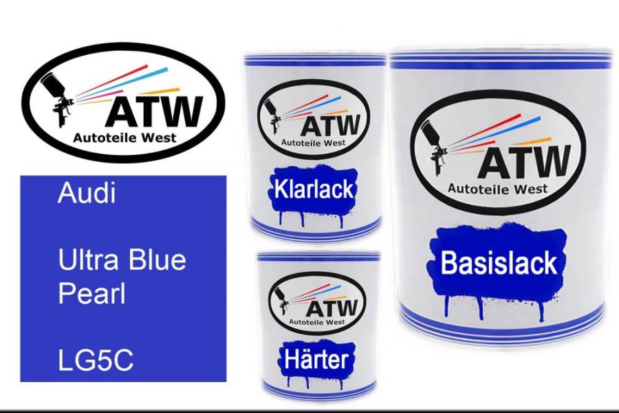 Audi, Ultra Blue Pearl, LG5C: 1L Lackdose + 1L Klarlack + 500ml Härter - Set, von ATW Autoteile West.